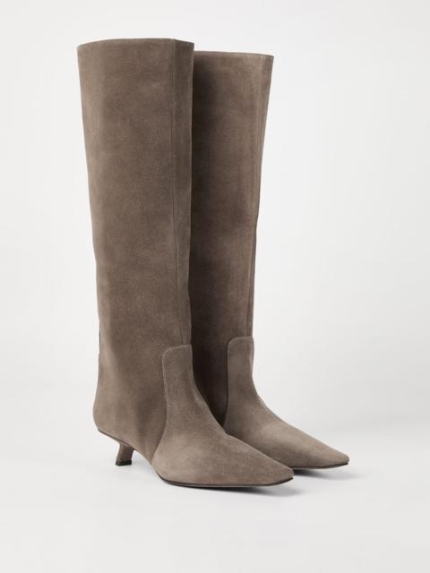 Suede city boots with shiny loop detail