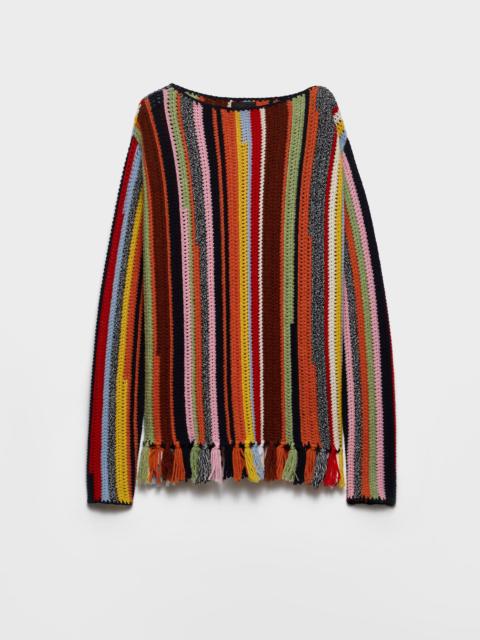 Fringed multicolored wool sweater