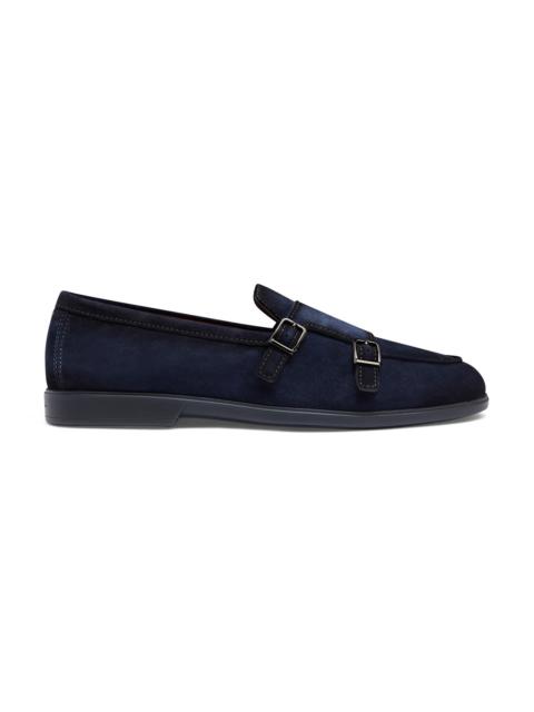 Men's blue suede double-buckle loafer