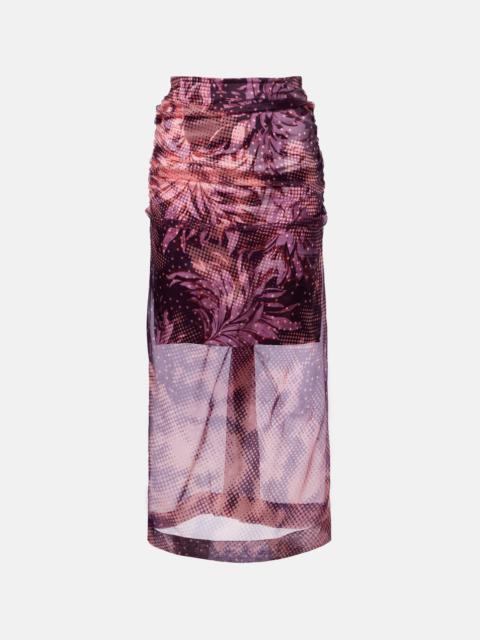 Layered printed silk-blend midi skirt