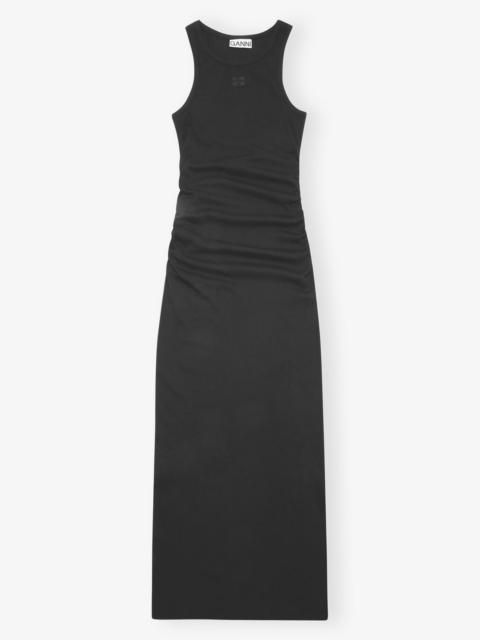 BLACK SOFT COTTON RIB TANK TOP LONG DRESS