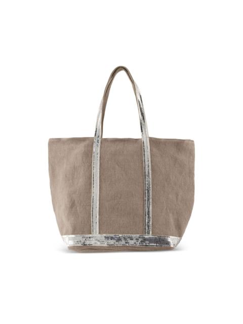 sequin-embellished linen tote bag