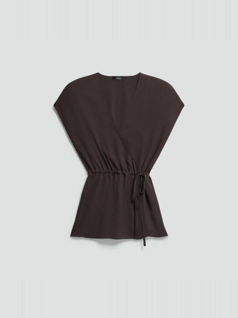 Short-Sleeve Wrap Top in Silk Georgette