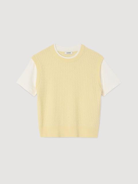 DUAL-MATERIAL KNIT SWEATER