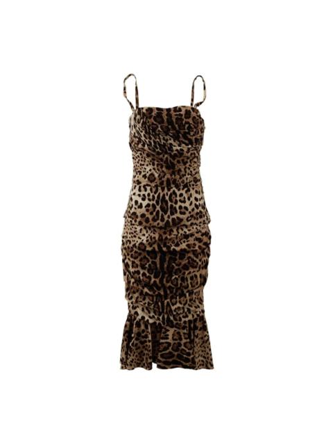 LEOPARD PRINT SILK DRESS SLEEVELESS CALF-LENGTH