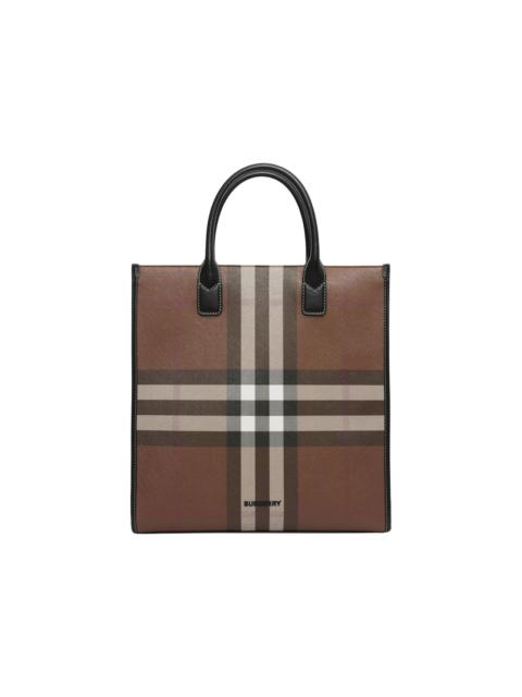 Burberry Exaggerated Check Slim Vertical Denny Tote Dark Birch Brown/Black