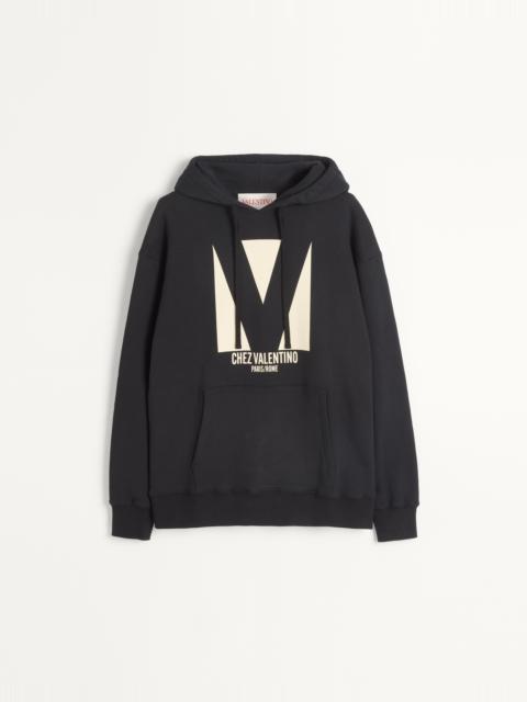 COTTON HOODED SWEATSHIRT WITH CHEZ VALENTINO PRINT