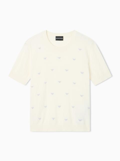 SHAVED COTTON SWEATER WITH ALLOVER EMBROIDERY