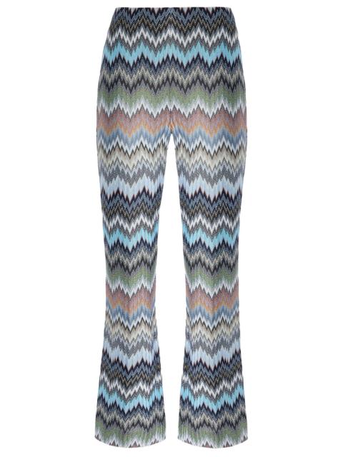 Wide Leg Knit Trousers - Mulitcolor Blue
