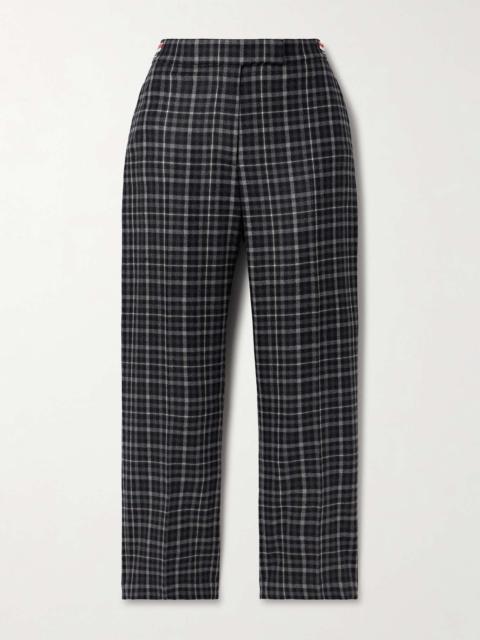 Grosgrain-trimmed tartan wool-flannel straight-leg pants