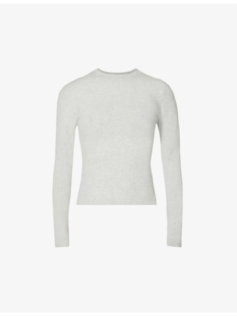 Round-neck long-sleeve stretch-cotton jersey top