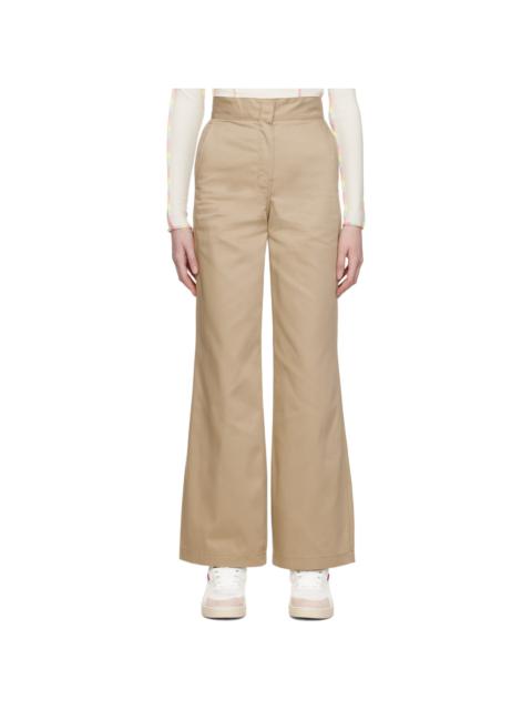 Beige Reversed Waistband Trousers