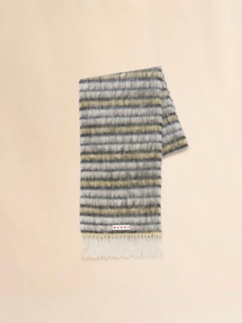 WHITE WOOL AND MOHAIR SCARF WITH STRIPED PATTERN