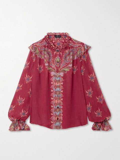 Boho ruffled printed chiffon blouse Red