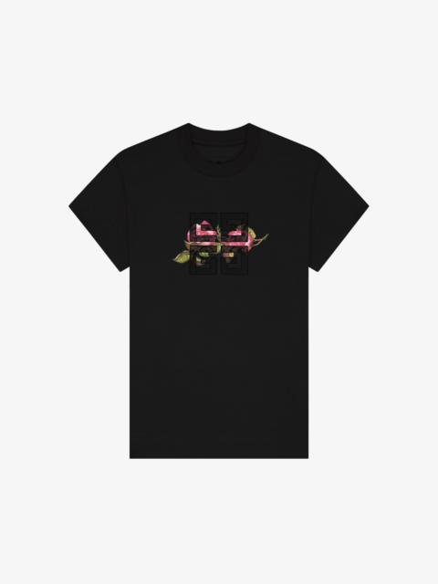 4G LACE SLIM FIT T-SHIRT IN COTTON WITH ROSES PRINT