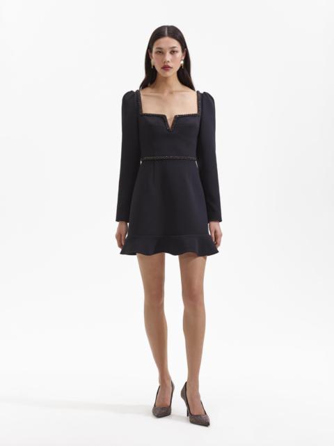 self-portrait Black Bonded Crepe Long Sleeve Mini Dress - SS24-256S-B |  REVERSIBLE