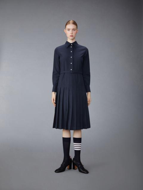 Stripe Cotton Flannel Midi Pleated Bottom Belted Dress