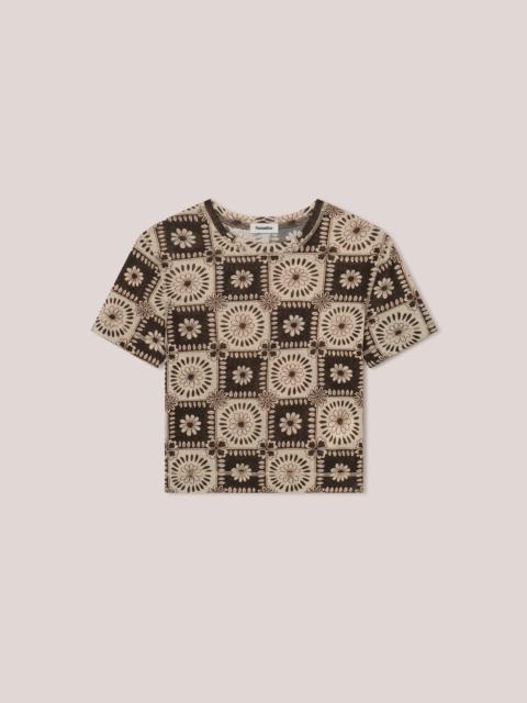 NILO - Mesh-jersey tile print cropped tshirt - Brown