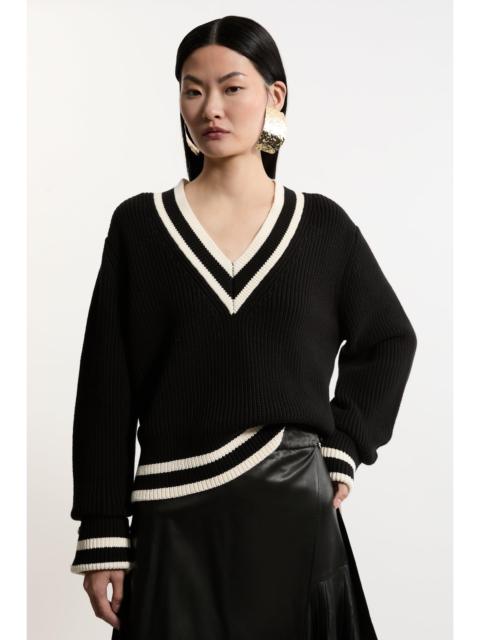 Cotton V Neck Knit Boxy Jumper