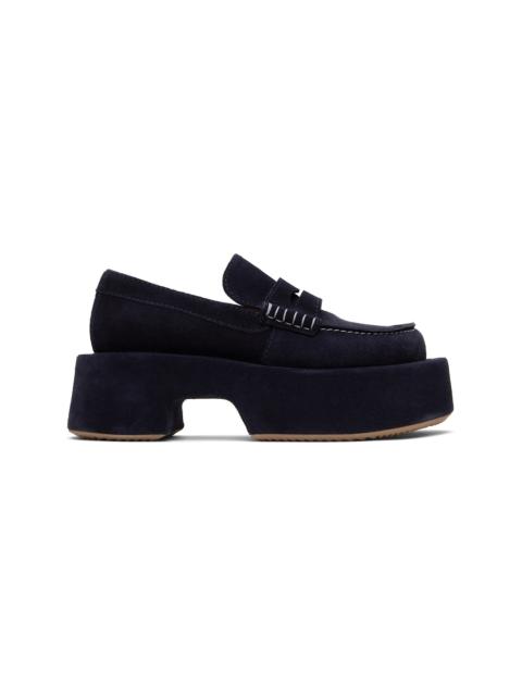Navy Suede Platform Slip-on Loafers