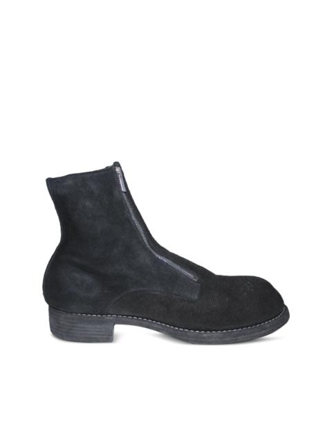 zip-front suede boots