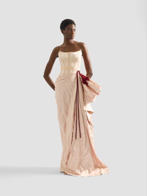 EMBROIDERED TEXTURED SATIN SLEEVELESS GOWN