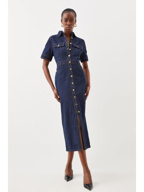 Petite Denim Maxi Shirt Dress