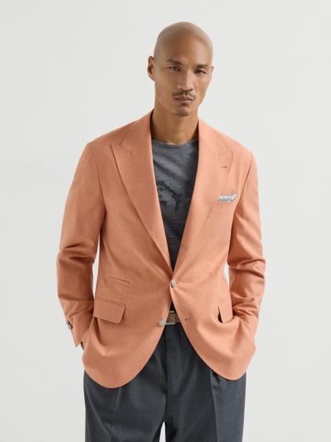 Virgin wool, cotton and silk mouliné deconstructed blazer with peak lapels and metal buttons