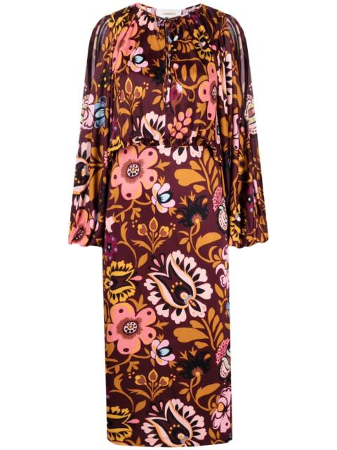 floral long-sleeve shift dress