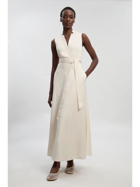 Tailored Linen Wrap Tie Waisted Maxi Dress