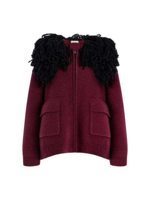 Fringed Merino Wool Bomber Jacket berry