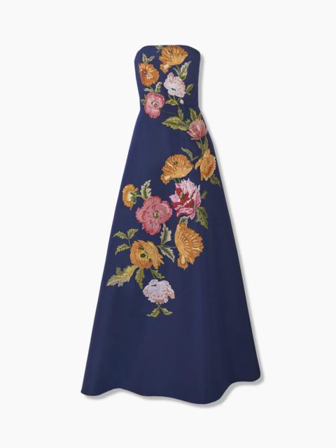 Floral-Embroidered Strapless Gown