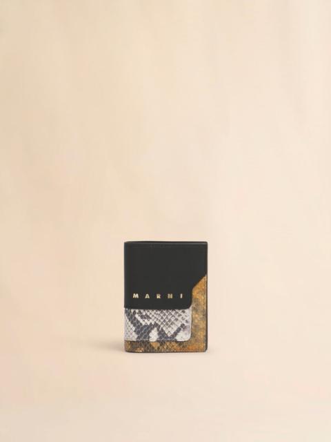 BLACK, GRAY AND BROWN LEATHER BIFOLD WALLET