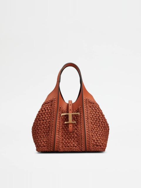 T TIMELESS SHOPPING BAG IN RAFFIA AND LEATHER MINI