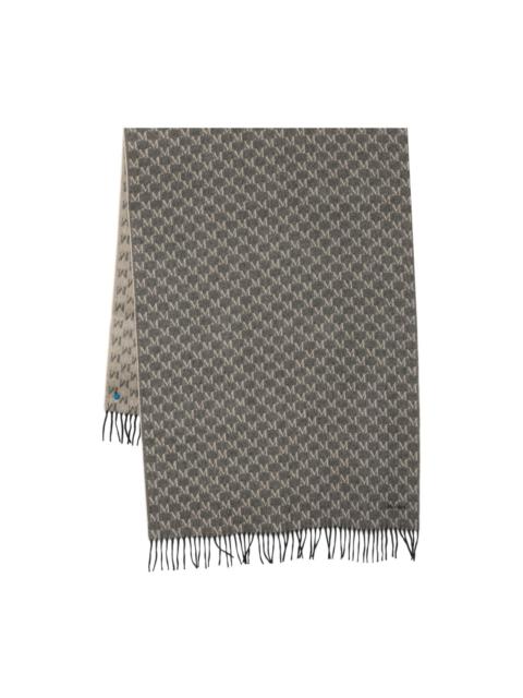monogram-pattern fringed scarf