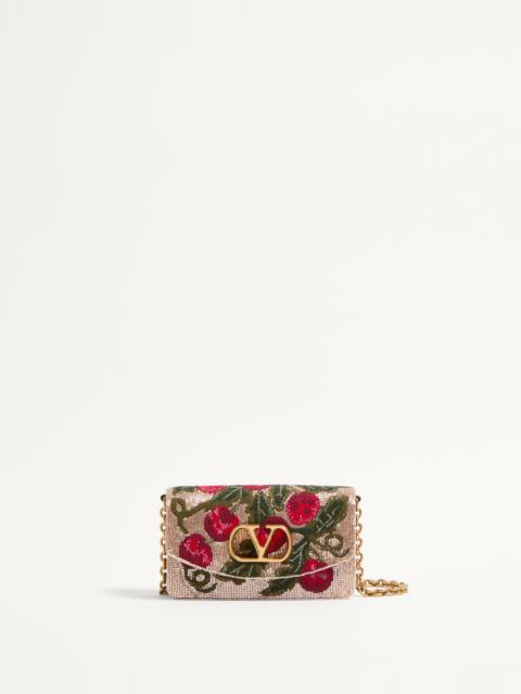 VALENTINO GARAVANI VAIN EMBROIDERED SHOULDER CLUTCH WITH CHERRYFIC PATTERN