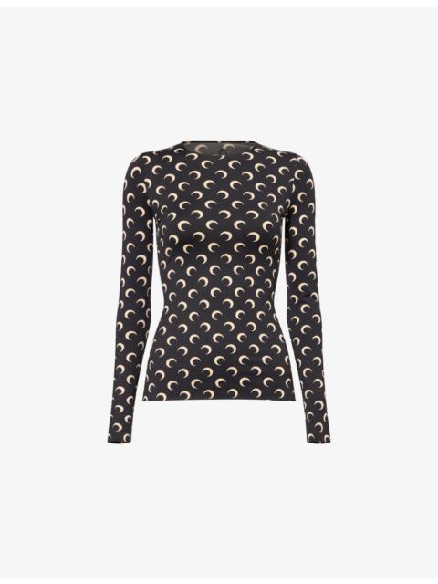 Long-Sleeve Logo-Print Stretch-Jersey Top
