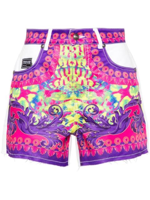 logo-print denim shorts