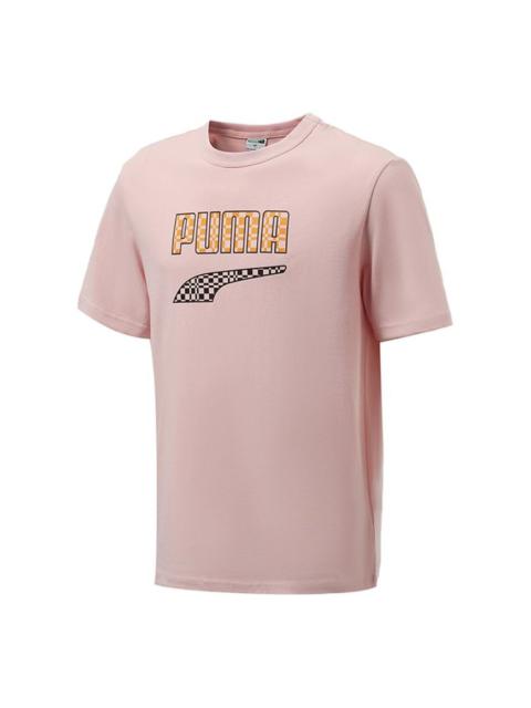 PUMA Funny Logo Printing Sports Round Neck Short Sleeve Pink Red 533042-36