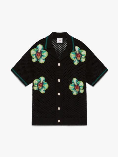 Glitch Orchid Embroidered Short Sleeve Crochet Shirt