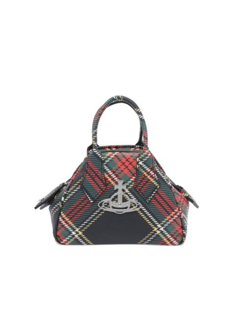 orb-embellished plaid tote bag