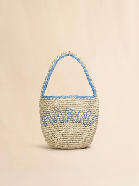 NATURAL RAFFIA AND BLUE NASSA SMALL HOBO BAG