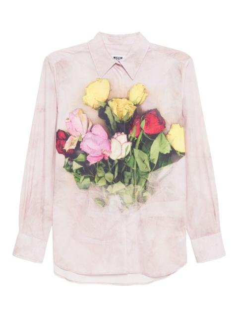 rose bouquet-print poplin shirt