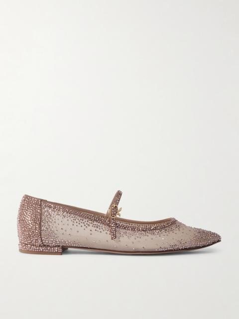 Rania Crystal-embellished Suede-trimmed Organza Ballet Flats