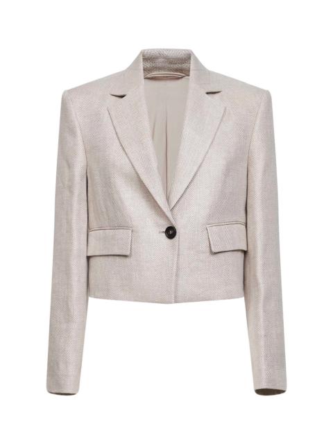 Beige chevron cropped jacket with monili
