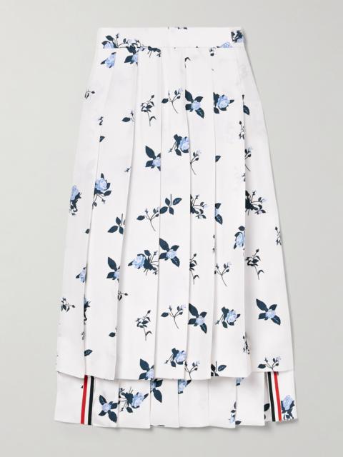 Asymmetric Pleated Floral-print Silk-twill Midi Skirt