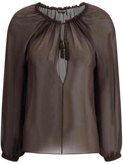 long-sleeve silk blouse