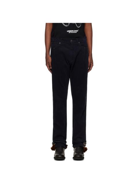 Navy Contrast Hem Trousers