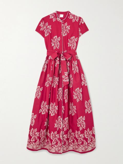 Camaiore Belted Embroidered Cotton-poplin Maxi Dress