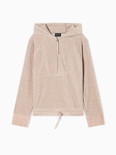 RIBBED CHENILLE JERSEY HOODED SWEATSHIRT